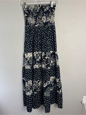 Black & Cream Strapless Floral Smocked Maxi Dress